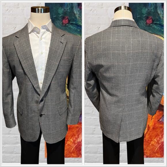 Stafford Mens 46R Black Beige Burgundy Houndstooth Plaid Blazer Sport Jacket - Picture 6 of 16